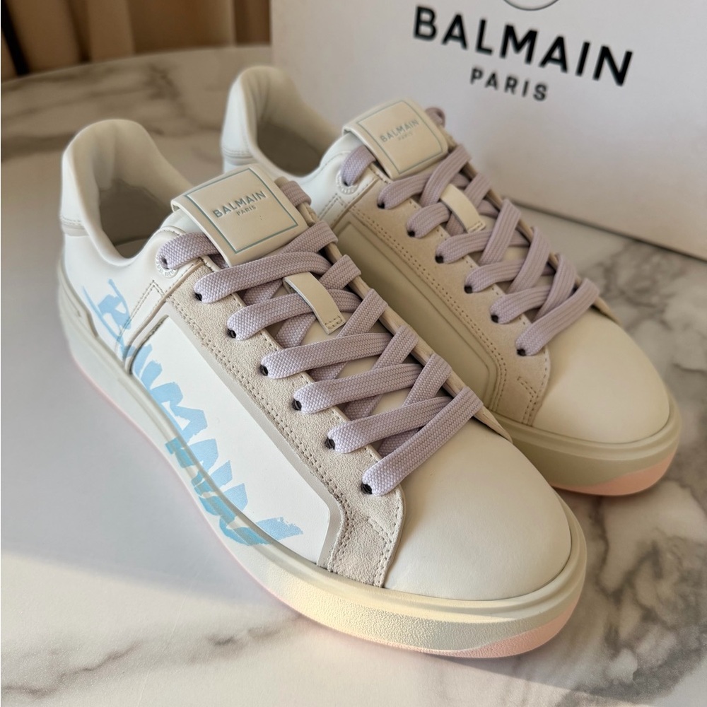 NWT Balmain Women's B Court White Blue Sneakers